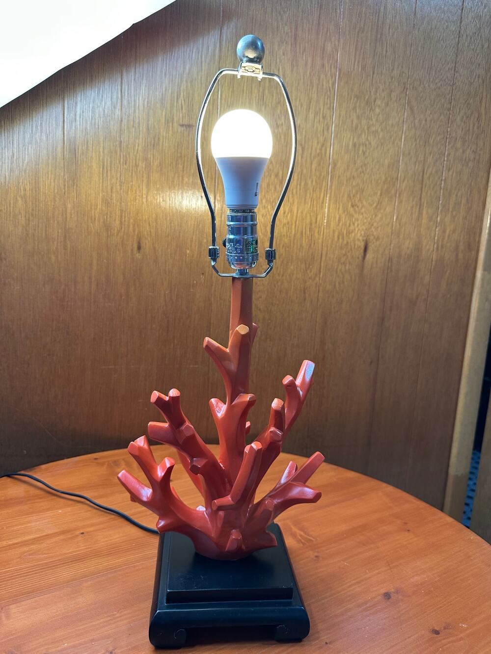 Heavy Faux Coral Lamp on Black Wood Base